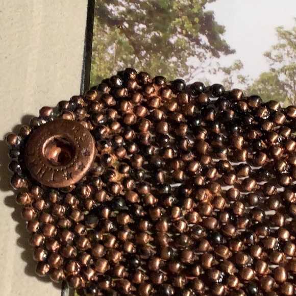 VINTAGE “THREE STAR” SIGNED MESH MULTI BALL BEAD COPPER CHAIN WIDE BRACELET - Picture 4 of 6